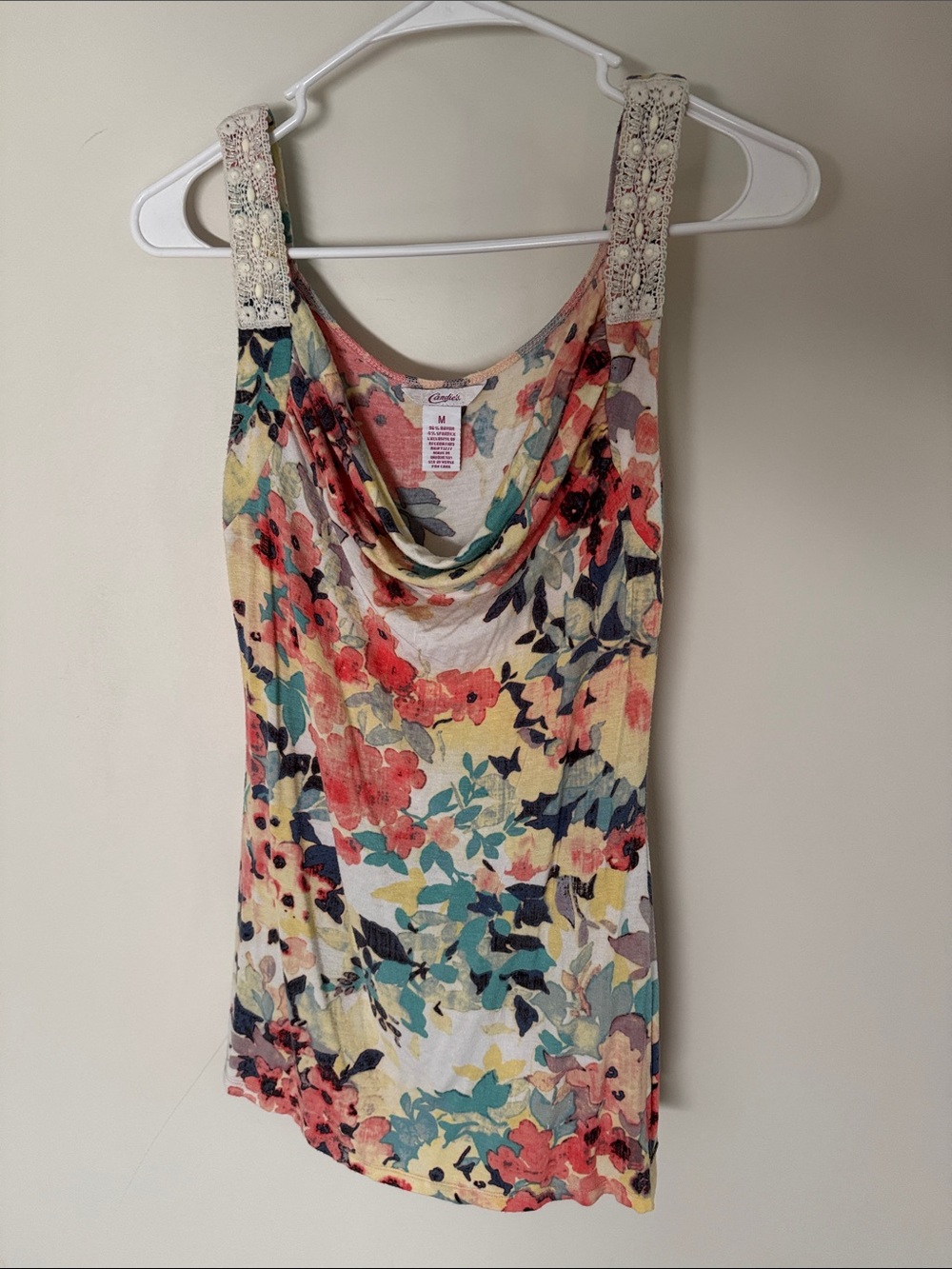 Candie's Yellow Multi Floral Cowl Neck Tank with Crochet Straps